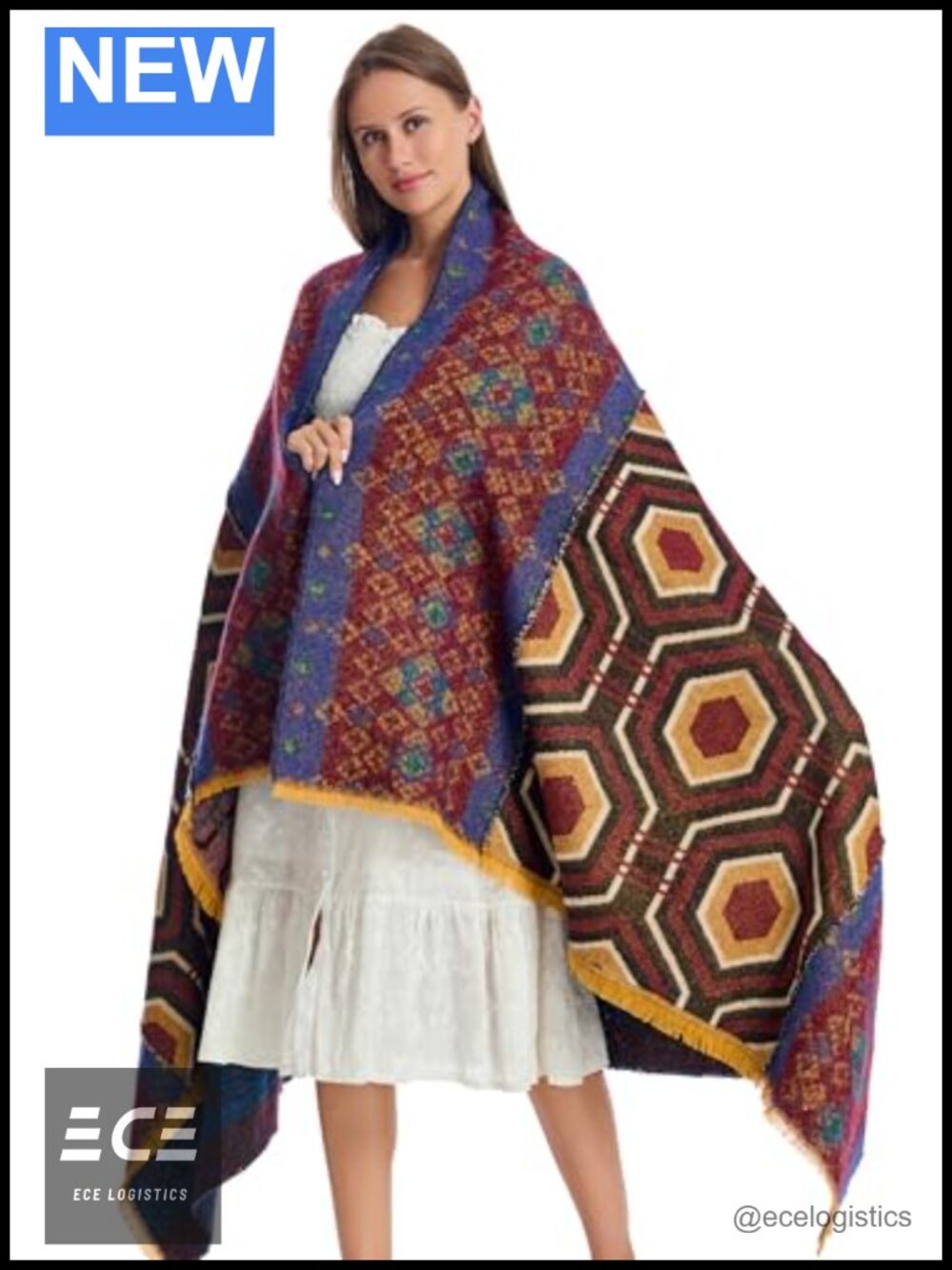 Warm Soft Patchwork Scarf Shawl with Tassels Multifunctional